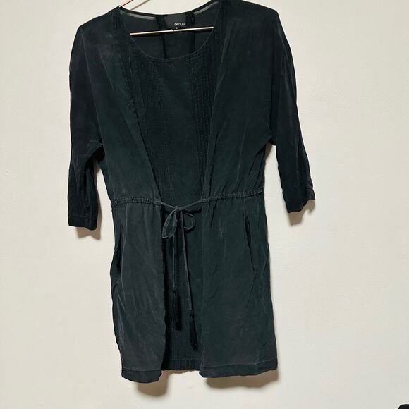 Greylin Dark Blue Cinch Waist Pockets Ribbed Crewneck Midi Dress Size Medium - Picture 4 of 6